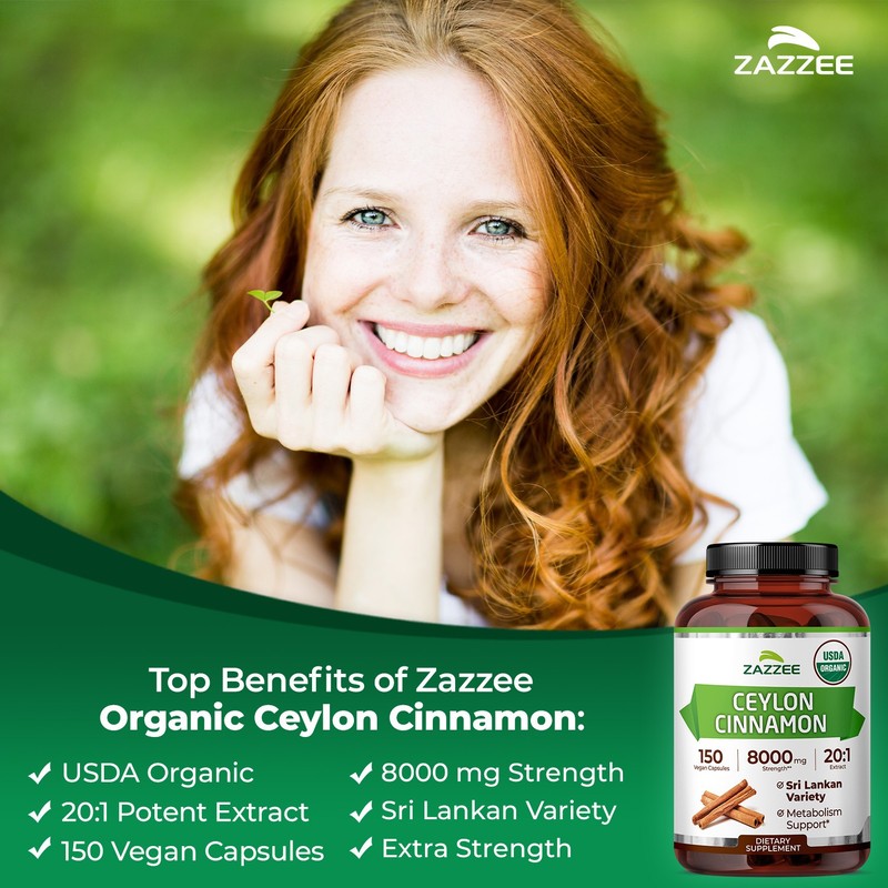 USDA Organic Ceylon Cinnamon 20:1 Extract, 150 Vegan Capsules, 5 Month Supply gallery