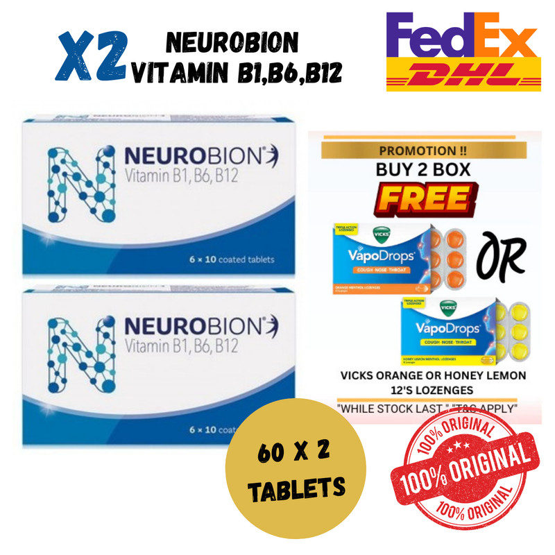 x2 Boxes Neurobion 60's Vitamin B1, B6, B12 Improves Nerve Health DHL + FreeGift