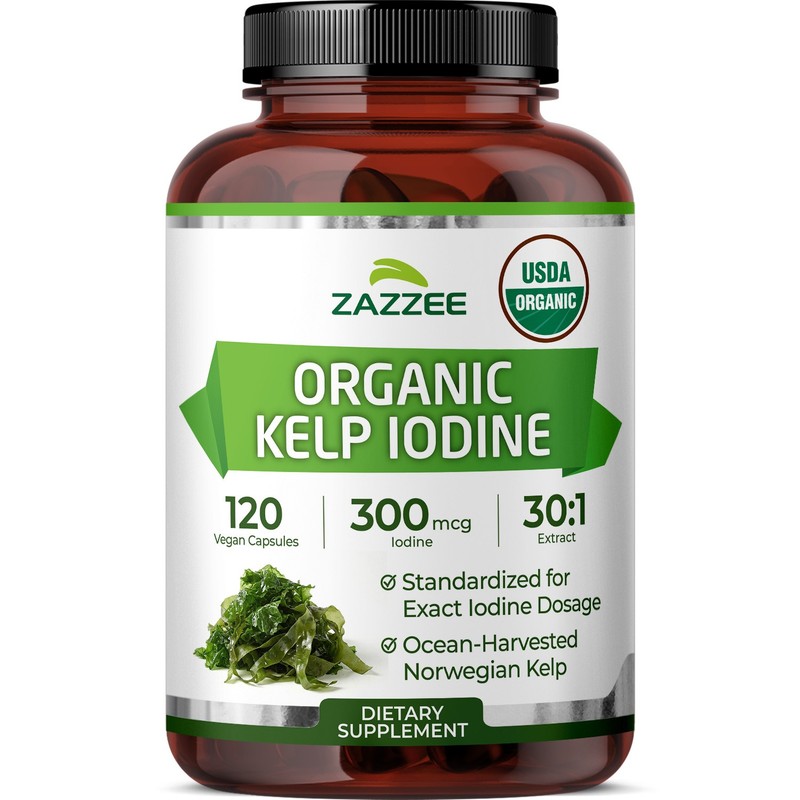 Zazzee USDA Organic Kelp Iodine 30:1 Extract, 300 mcg, 120 Vegan Capsules