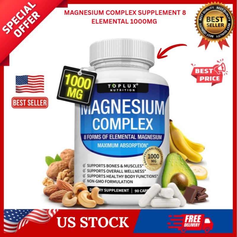 Complex Supplement 8 Elemental 1000mg-Magnesium Glycinate, Citrate, Malate USA S