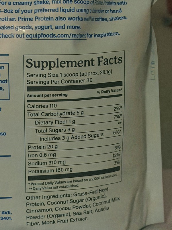 Equip Prime Protein Grass-Fed Beef Isolate Powder MASA Chocolate Churro 29.8oz gallery
