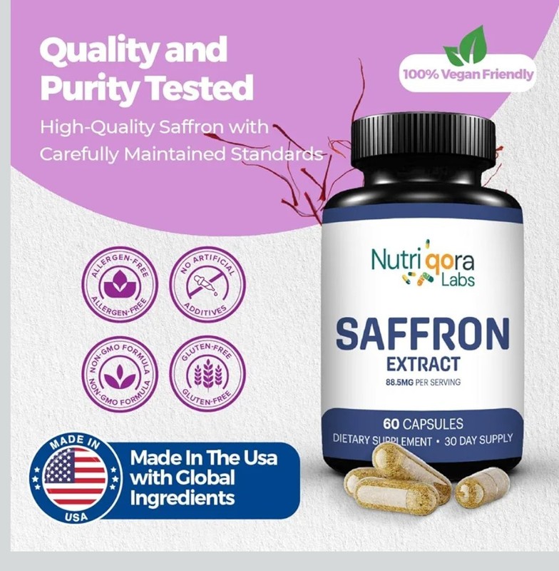 Nutriqora Labs Saffron Extract 88.5mg 60 Capsules Vegan Non-GMO Gluten-Free