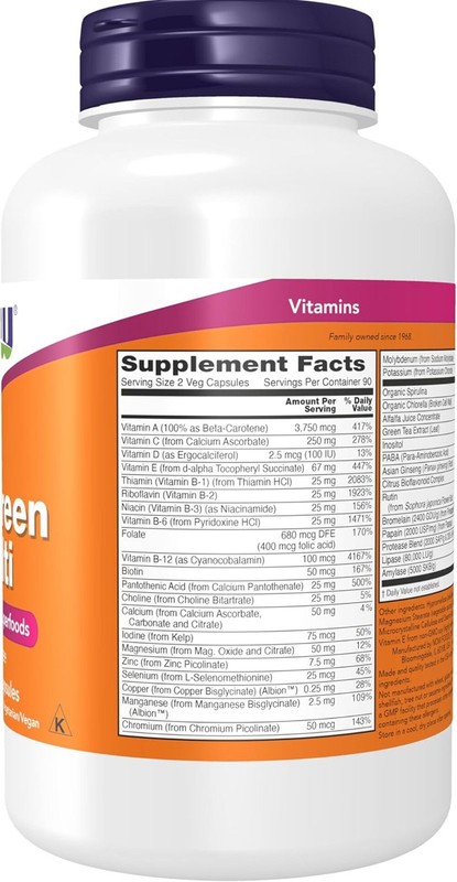 NOW Supplements, EcoGreen Multi Vitamin with Green Superfoods, Iron-Free 180 Veg gallery