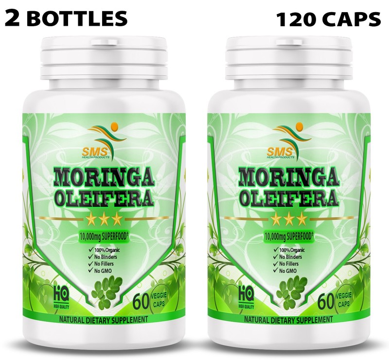 2 x Moringa Oleifera Organic Leaf Extract 10,000mg Serving 100% Pure Capsules
