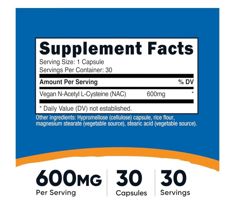 Nutricost NAC 600mg Vegan N-Acetyl L-Cysteine - 30 Capsules, EXP 01/2029 gallery