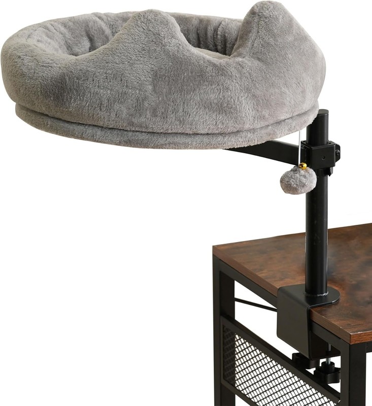 Cat Desk Bed,360?? Rotating & Adjustable & Lock Cats Bed for Desk,Grey Soft with