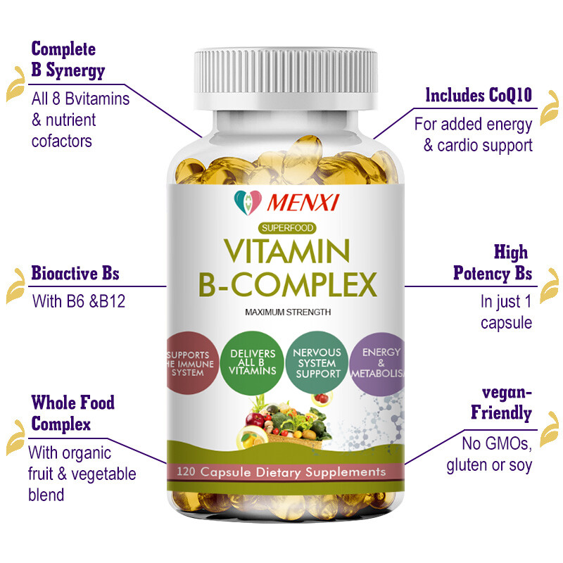 Vitamin B Complex 60 Capsules B1,B2,B3,B5,B6,B7,B9,B12, Immune Support Pills gallery