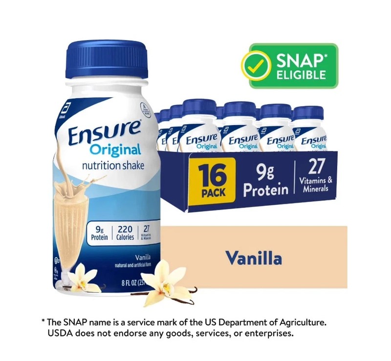 Ensure Original Nutrition Shake, 9g Protein, Vanilla, 8 fl oz – 16 Pack