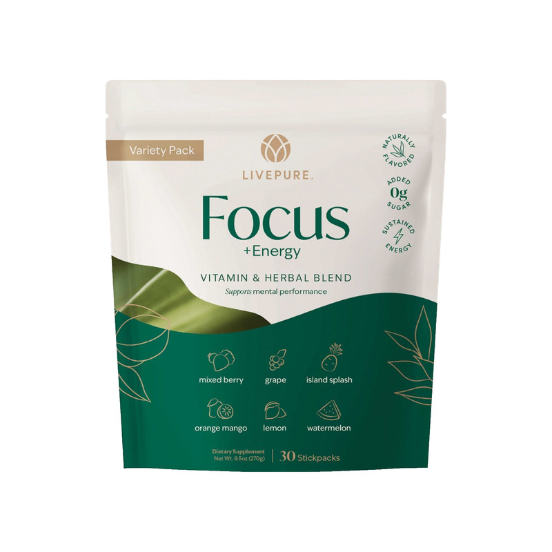 Live Pure Focus + Energy Variety Pack Grape Lemon Berry 30 Packets NEW Exp 3/27