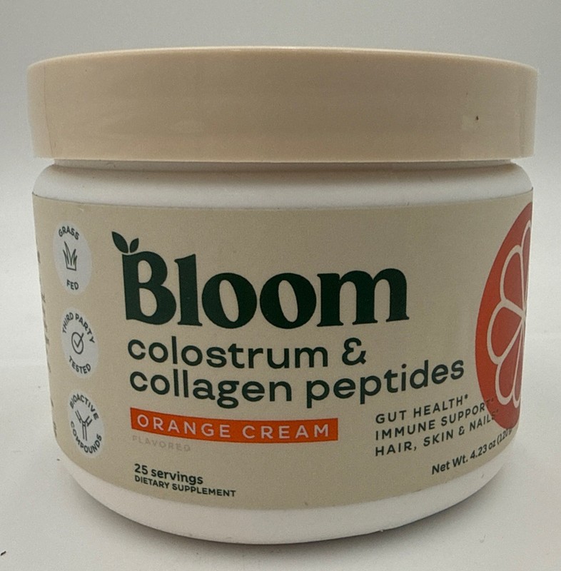 Bloom Colostrum & Collagen Peptides Orange Cream 4.23 Oz EXP 09/2026 Hair & Skin