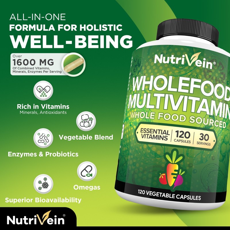 Nutrivein Whole Food Multivitamin - Complete Daily Vitamins For Men and Women gallery