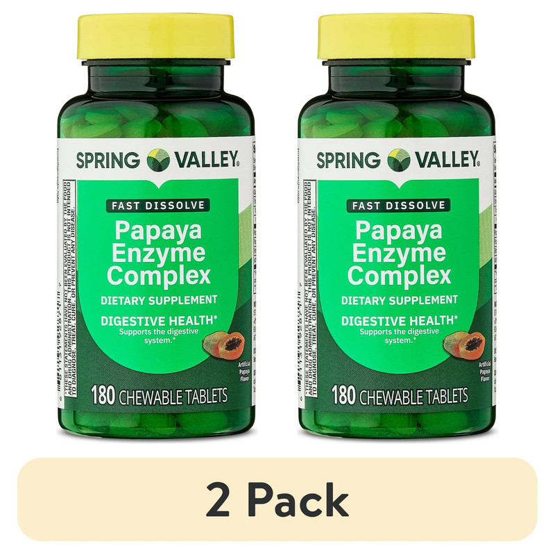 Spring Valley Papaya Enzyme Complex Chewable Tablets Dietary Supplement 2×180 Ct