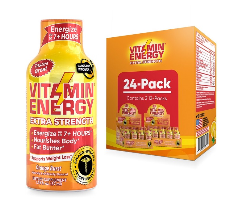 (24 Pack) Vitamin Energy® Extra Strength Orange Energy Shots, Clinically Proven
