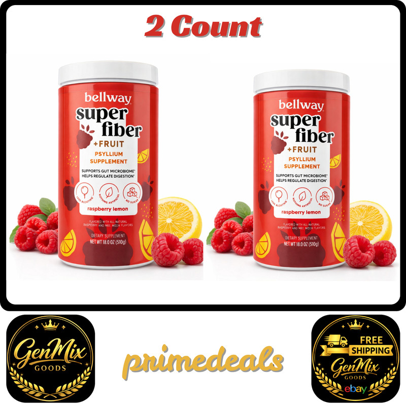 Bellway Super Fiber + Fruit Psyllium Husk Raspberry Lemon 36oz 18 x2