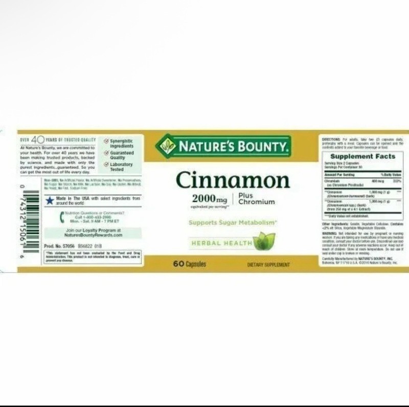2 Pack Cinnamon 2000 mg + Chromium 120 Capsules (2x60) 1000 mg per Caps Exp 2026 gallery