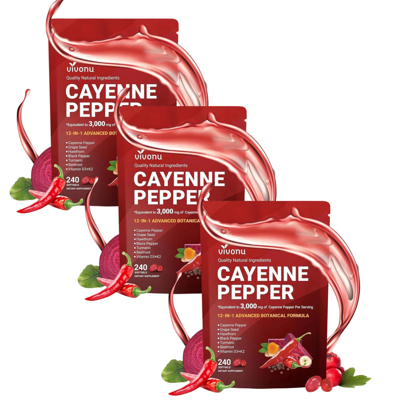 3 pack VivoNu Cayenne Pepper Softgels Supplement – 240 Capsules NEW FREE SHIP