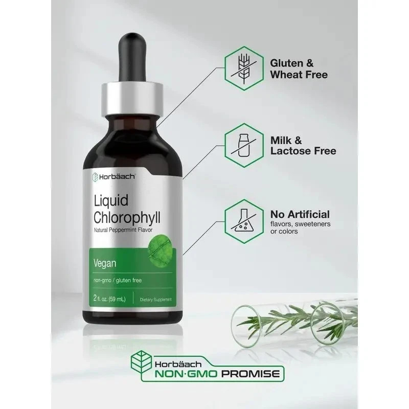 Horbäach Liquid Chlorophyll Drops | 2 oz | Natural Peppermint Flavor | Vegan gallery