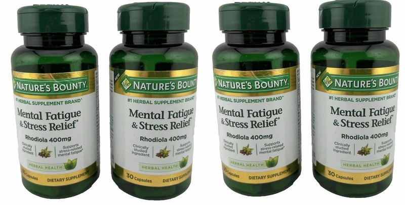 Lot of 4-Nature’s Bounty Mental Fatigue and Stress Relief 30 Capsules Each,400mg