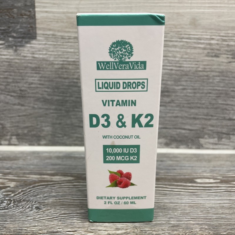 WellVeraVida Vitamin D3 & K2 Liquid Drops 2 fl oz. EXP 06/27