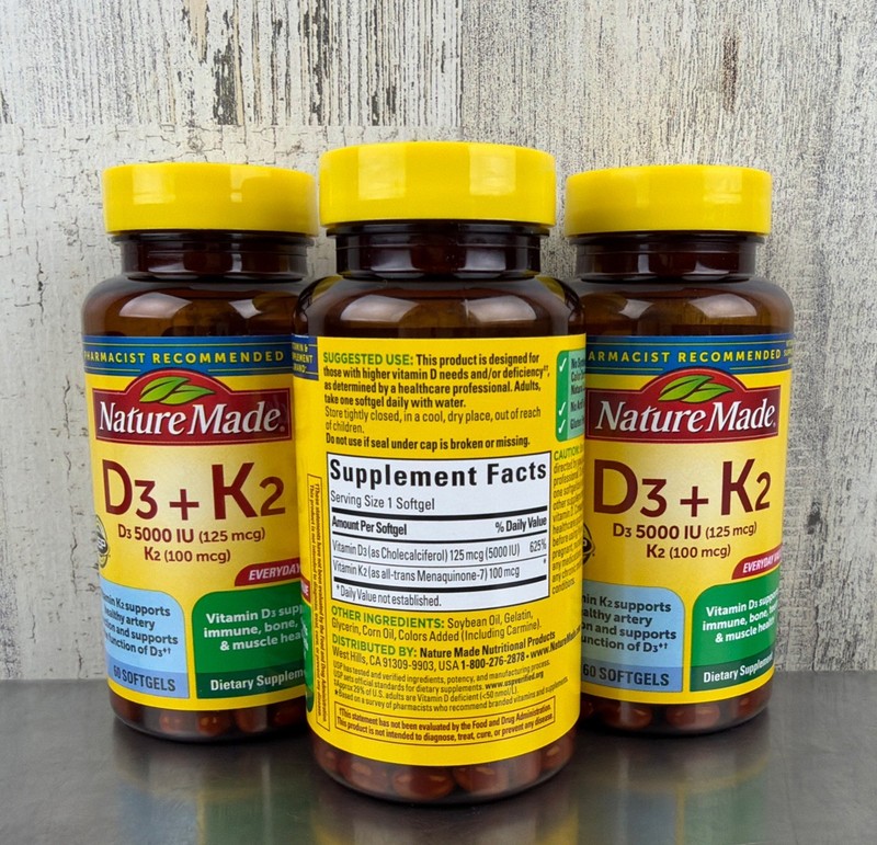 Lot Of 3 Nature Made D3 + K2 5000 IU 125mcg Vitamin D - 60 Softgels gallery