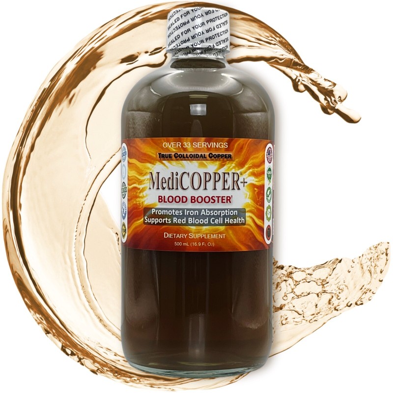 MediCOPPER® + Blood Booster True Colloidal Copper CuNP Nutrient: 500 mL in Glass