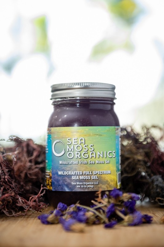 Ocean Wildcrafted Full Spectrum Sea moss 16 oz glass jar.