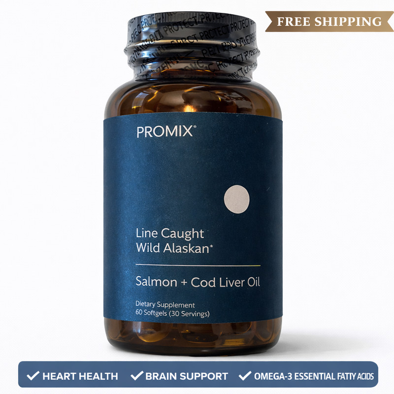 PROMIX Wild Alaskan Salmon Cod Liver Oil 60 Softgels Omega 3 Supplement