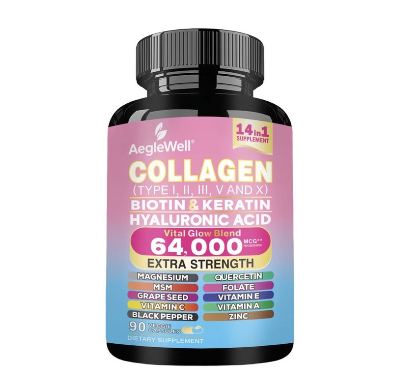 Collagen Peptides Type I II III V X – Biotin, Keratin, Hyaluronic Acid