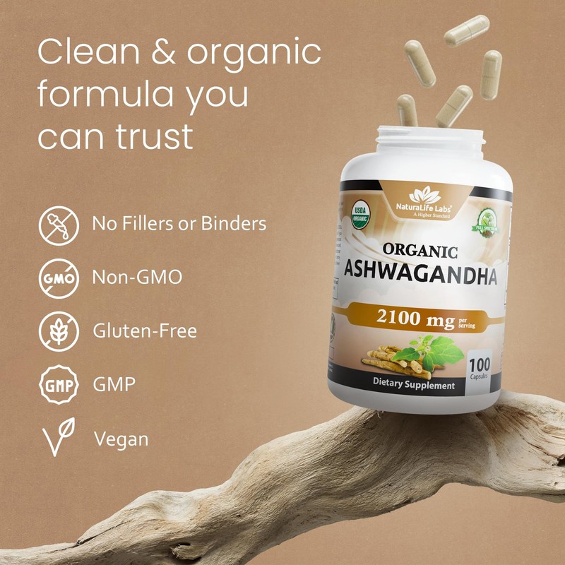 NaturaLife Labs Organic Ashwagandha 2100 mg per Serving – Full Spectrum Root ... gallery