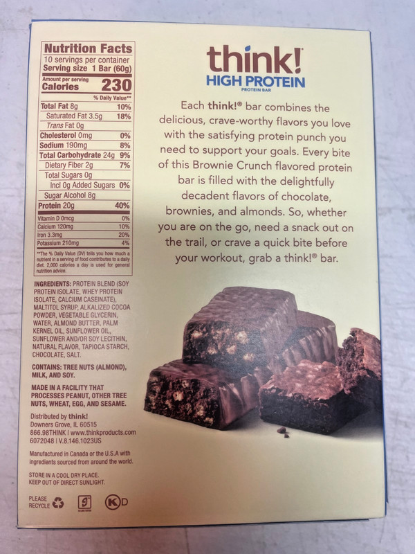 Good till=5/21/26 Think High Protein BAR-Brownie Crunch 10 Ba 20gProtein per Bar gallery
