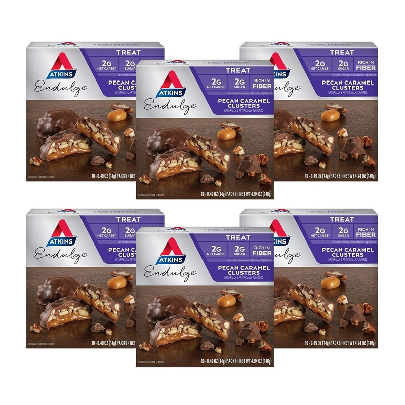Atkins Pecan Caramel Clusters, Low Carb Dessert, High Fiber, 60ct Pack of 6