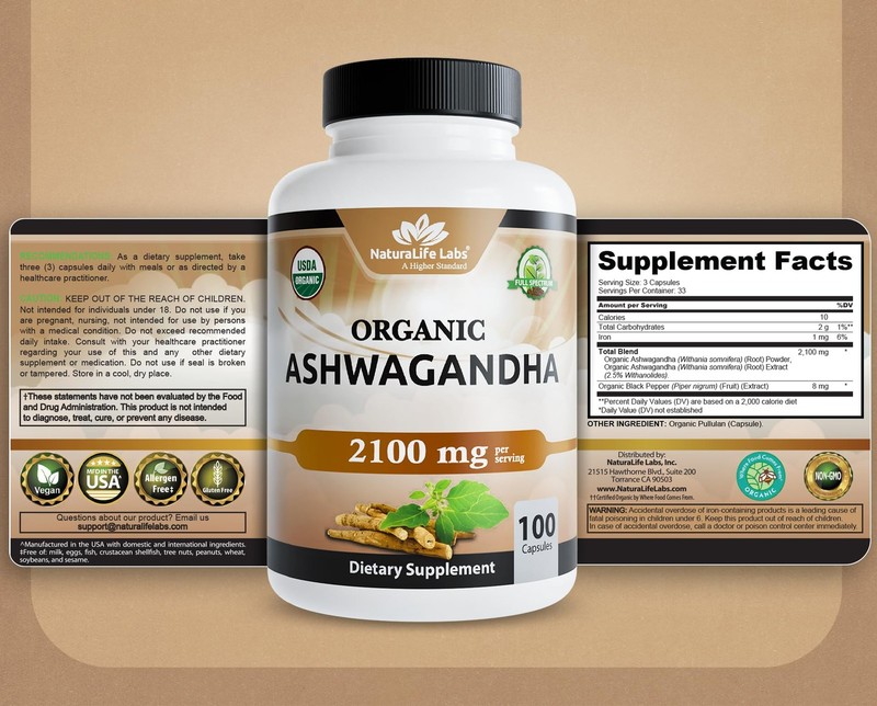 NaturaLife Labs Organic Ashwagandha 2100 mg per Serving – Full Spectrum Root ... gallery