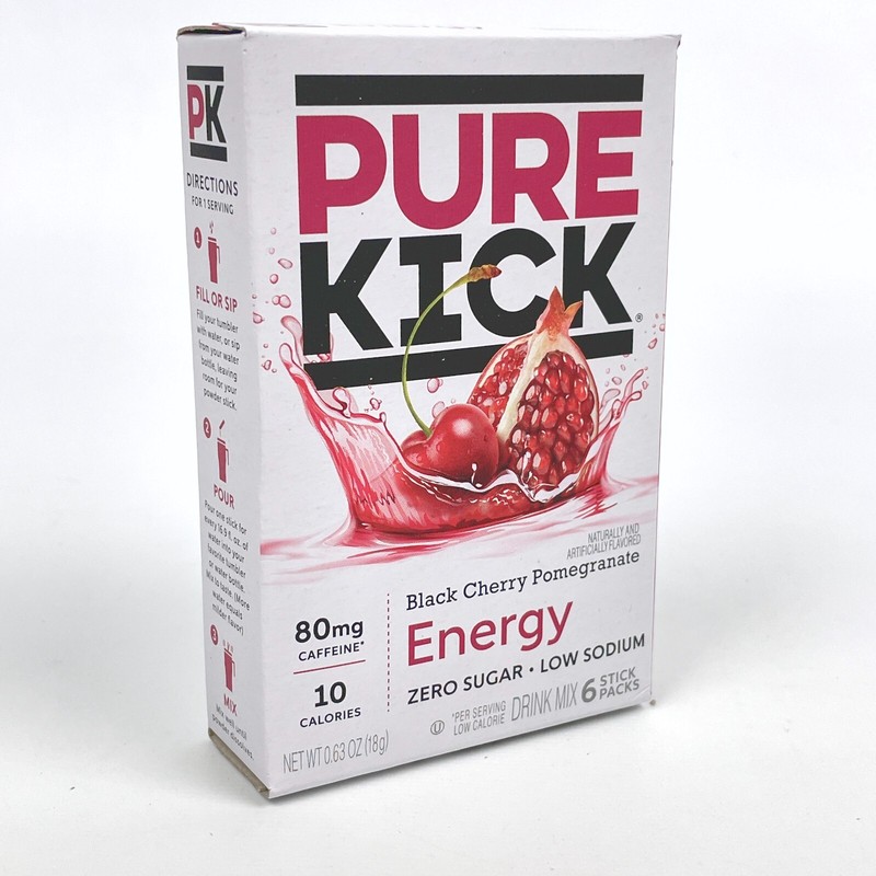 Pure Kick Black Cherry Pomegranate Energy Zero Sugar Drink Mix Sugar Free 6 CT