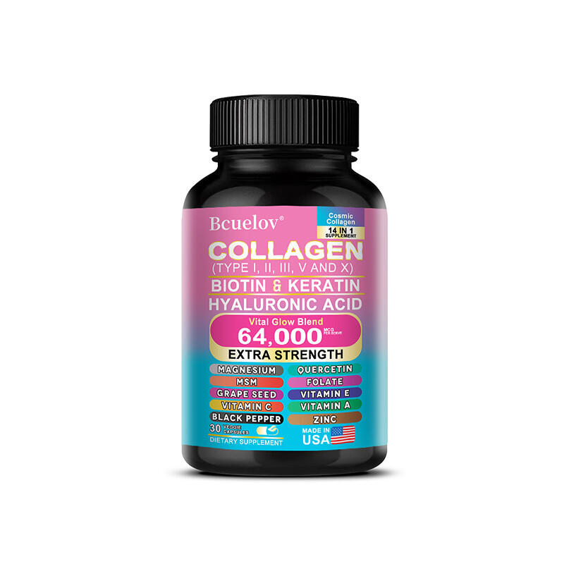 COLLAGEN PEPTIDES Types I,II, III, V, X 64,000mcg Pills Anti-Aging Skin Capsules