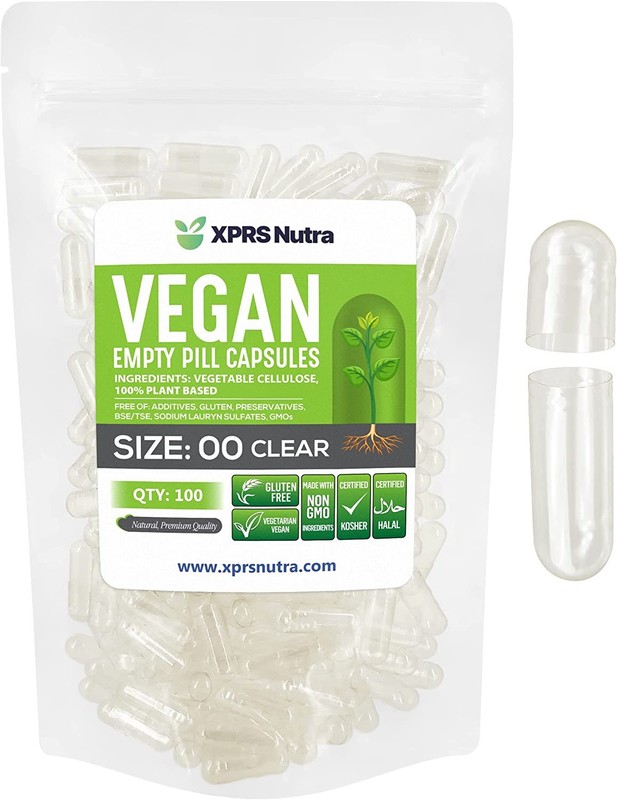 Size 00 Clear Empty Vegan Capsules Vegetarian Veggie Capsules Pills Caps Vegi
