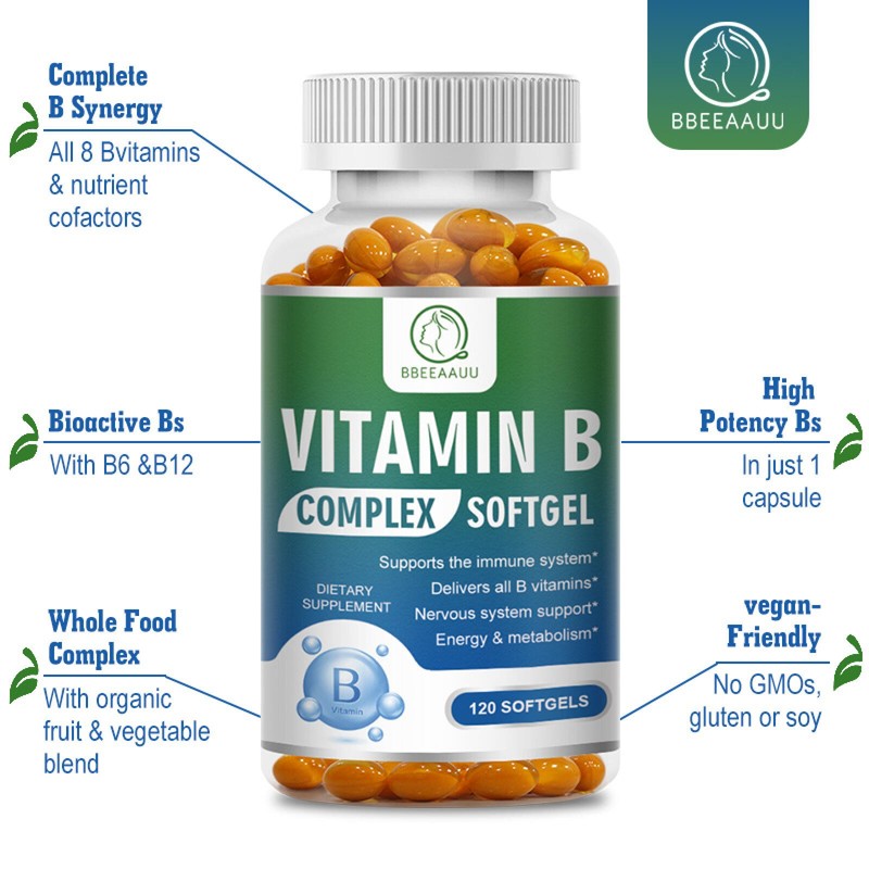 Vitamin B Complex 120 Capsules - All 8 B Vitamins for Energy,Metabolism & Stress gallery
