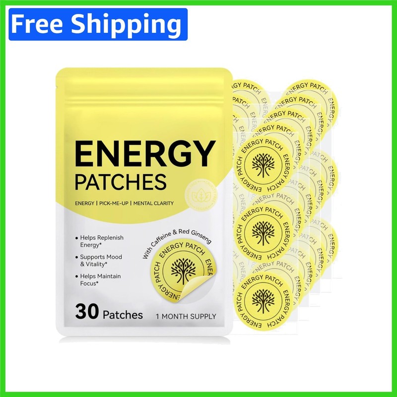 Plant-Based Energy Patches - Skin Absorption, 30 Count for Fitness & Daily Use