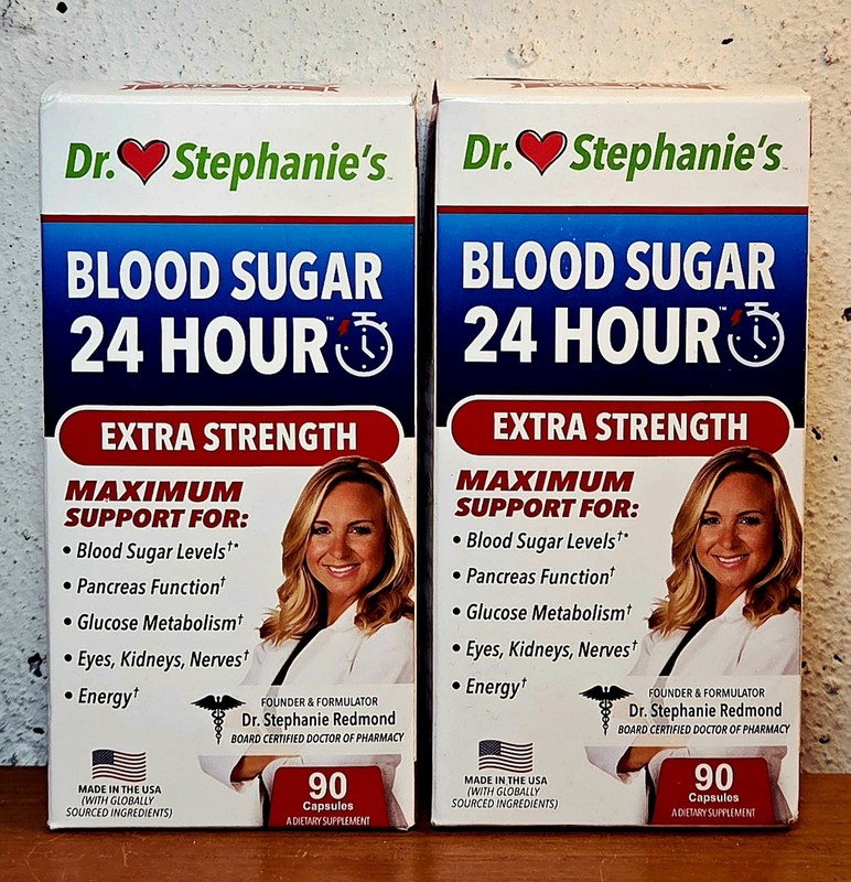 2× Dr. Stephanie’s Blood Sugar 24 Hour Extra Strength A1C, 90 Capsules – 9/2026+