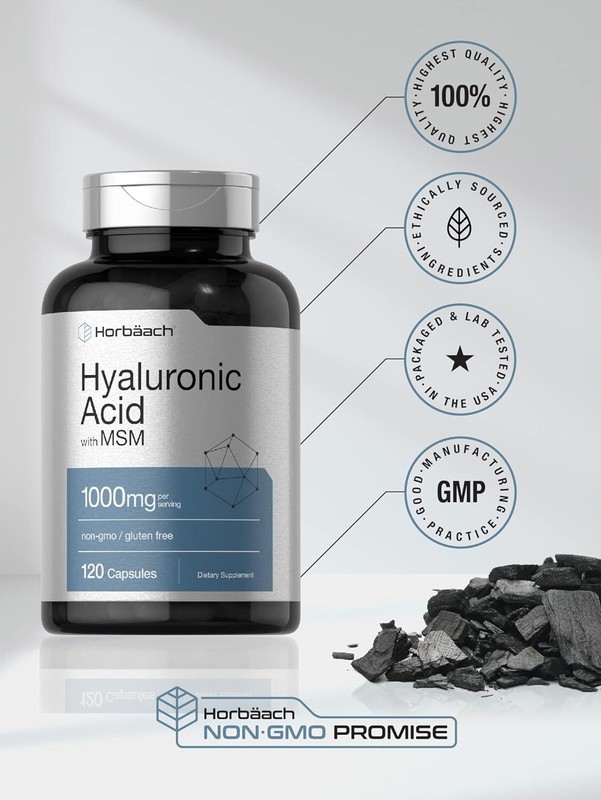 Hyaluronic Acid with MSM | 1000 mg | 120 Capsules | Non-GMO | Free Shipping gallery