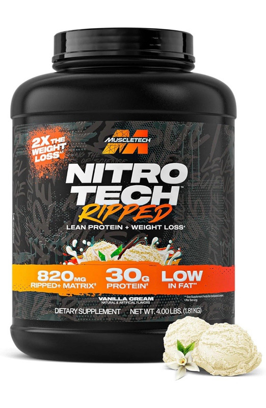 VipMuscleTech Nitro-Tech Ripped Vanilla Ice Cream Protein Powder 4lb Weight Loss