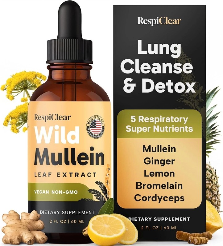 RESPICLEAR All-Natural Mullein Drops with Ginger & Lemon for Lung Cleanse and..