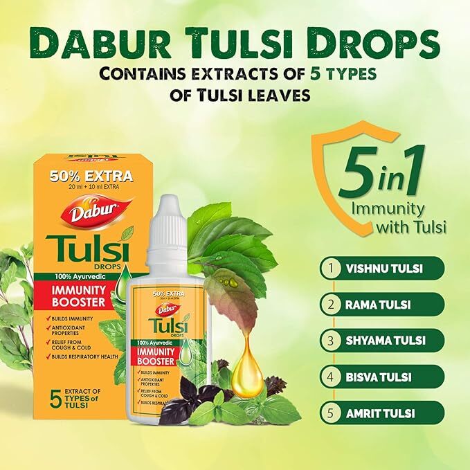 Dabur Tulsi Drops : 30ml (20ml + 10ml Free) | Contains Extracts of 5 Rare Tulsi gallery