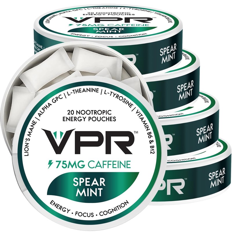 VPR 75MG Caffeine Nootropic Pouches | 20 Count Energy Pouches with Lion’s Mane,