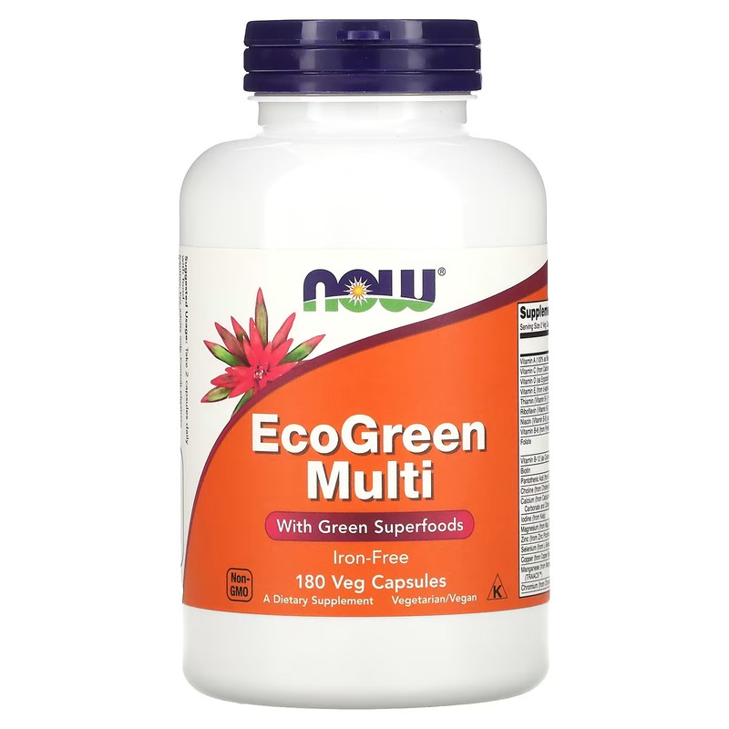 2 X Now Foods, EcoGreen Multi, Iron-Free, 180 Veg Capsules