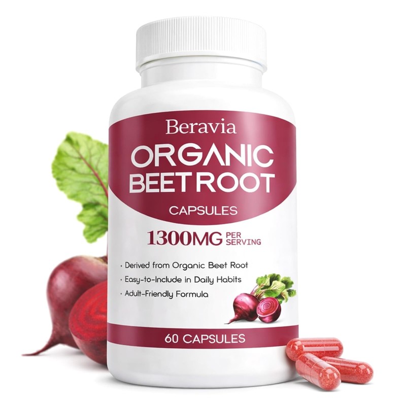 Organic Beet Root Capsules, 1300mg – 60 Capsules (30-Day Supply) | Vegan, Non…
