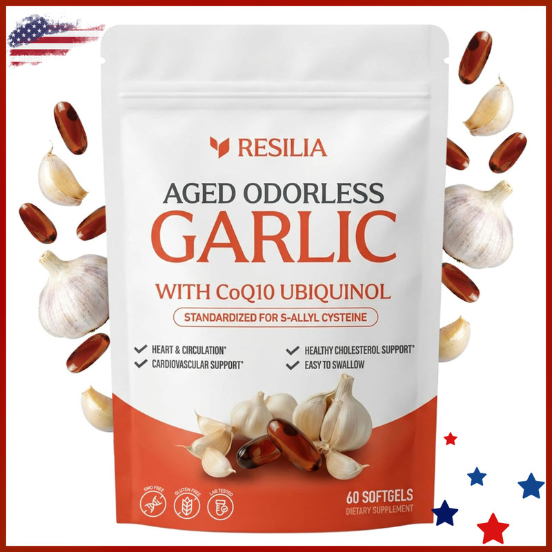 Resilia Garlic Extract 600mg Softgels (60 Count) – Odorless Aged Garlic Extra…