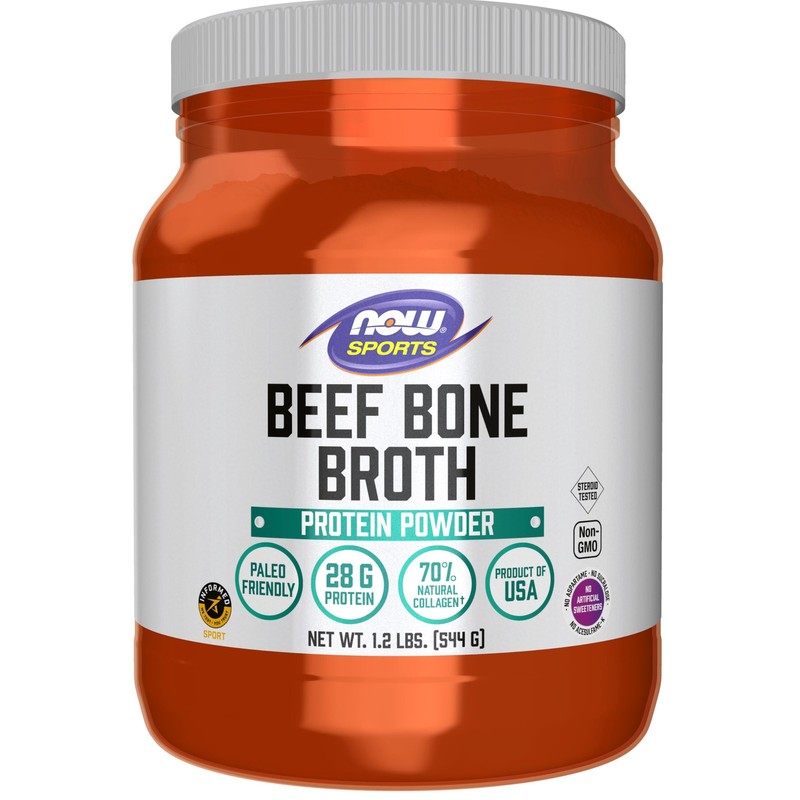 NOW Sports Beef Bone Broth Powder 1.2 lbs Paleo Friendly Protein Supplement