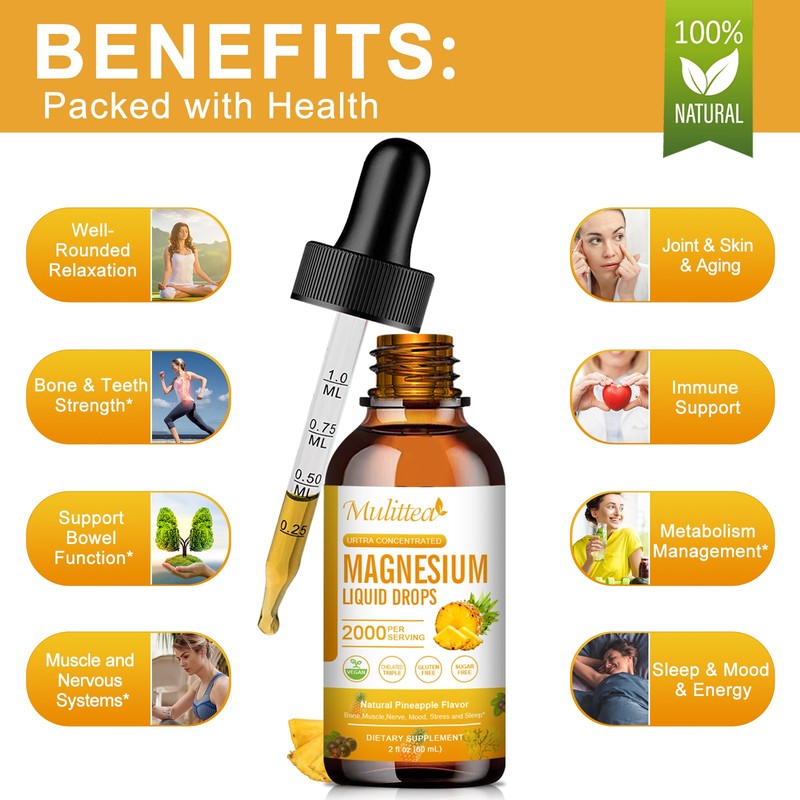 2000Mg Magnesium GlycinateLiquid Drops, Calm Stress Relief Muscle Heart Health gallery