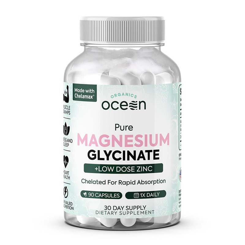 Organics Ocean Pure Magnesium Glycinate Zinc 90 Caps Muscle Assistance Sleep