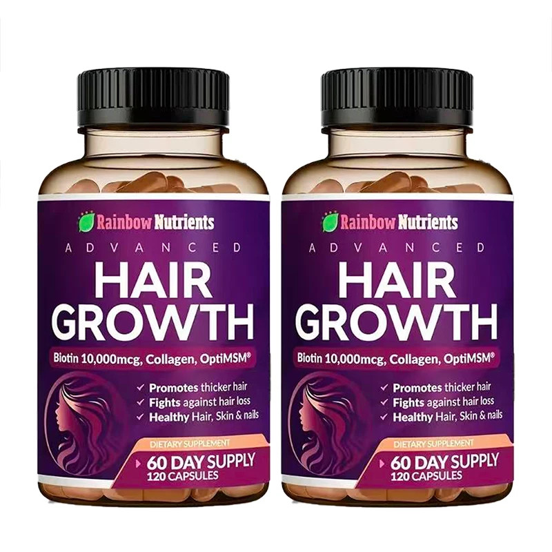 2PC Advanced Hair Growth Vitamins 10,000mcg Biotin with Collagen 24-in-1 Formula